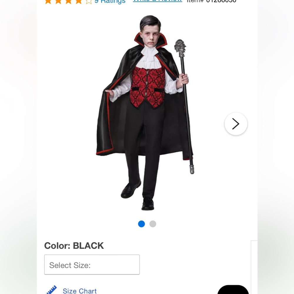 Kids size small vampire costume